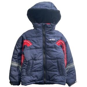 F.O.G London Fog Boys Puffer Jacket Small Navy Blue Hooded Warm Coat Outdoor